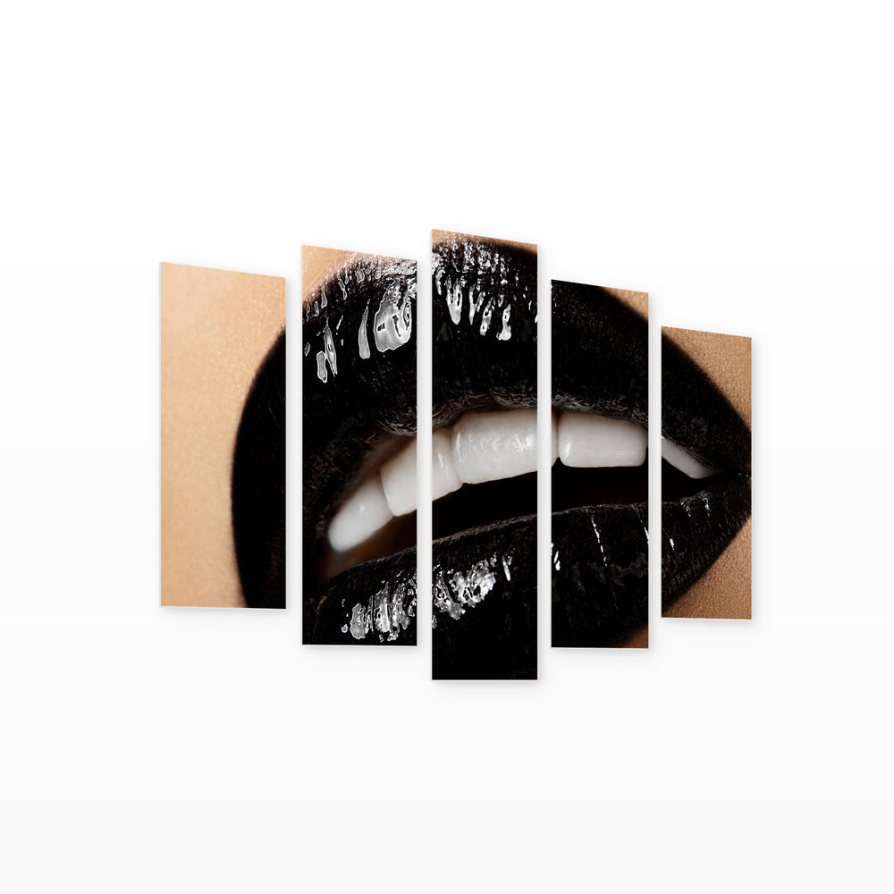 Macro Photo of Lips with Dramatic Contrast — five-panel wall art on white background in perspective | 5wallart 51948 M1