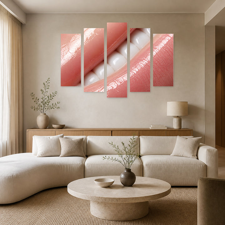 Macro Photo of Glossy Lips Modern Composition — five-panel wall art in frontal interior | 5wallart 51951 M3