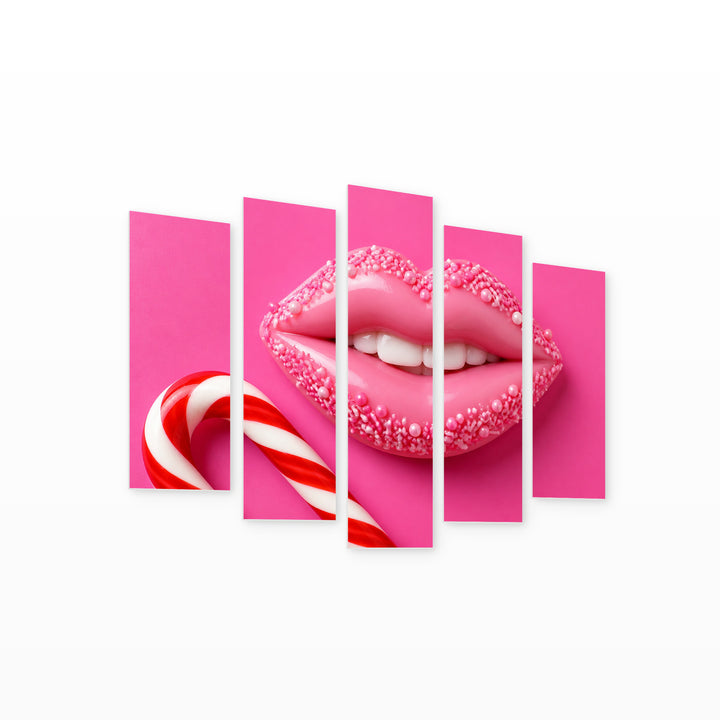 Candy-colored Lips in Soft Pastels — five-panel wall art on white background in perspective | 5wallart 51962 M1