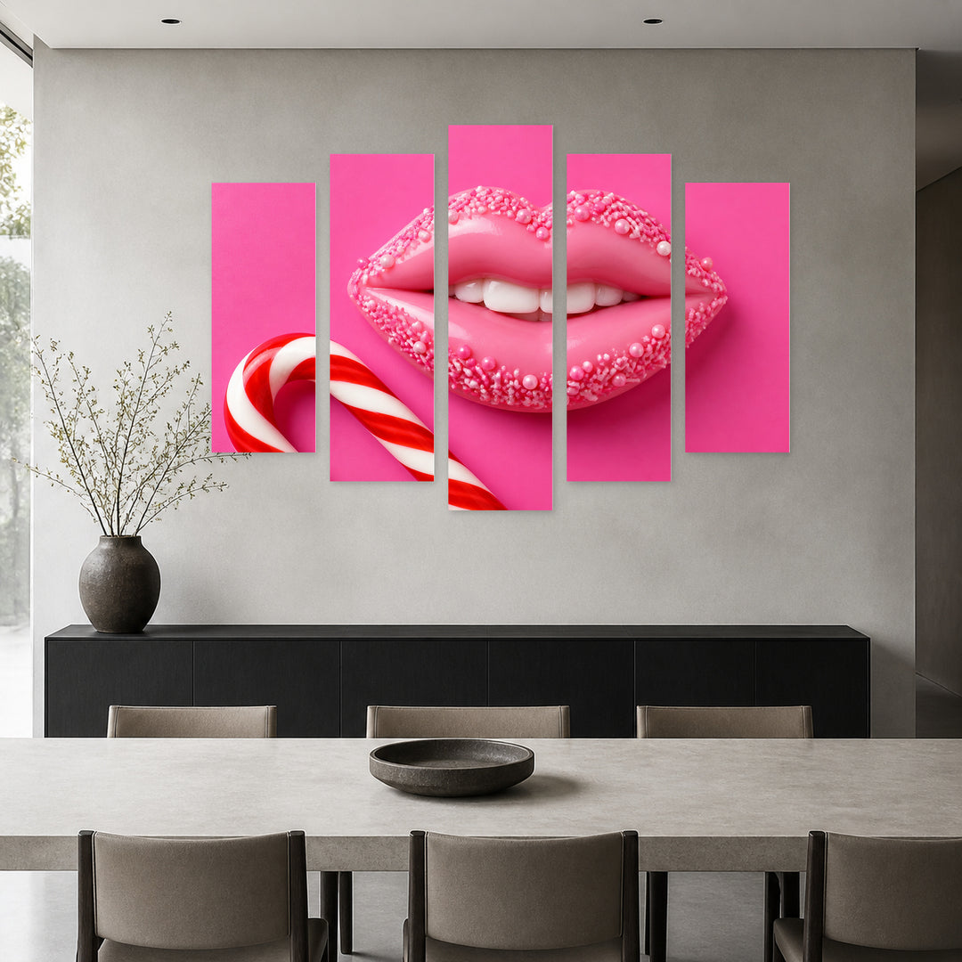 Candy-colored Lips in Soft Pastels — five-panel wall art in frontal interior | 5wallart 51962 M3