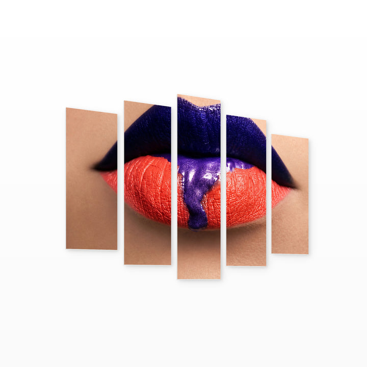 Close-up Portrait of Lips with Geometric Rhythm — five-panel wall art on white background in perspective | 5wallart 51965 M1