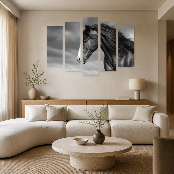 Portrait of a Horse in Serene Light — five-panel wall art in frontal interior | 5wallart 51989 M3