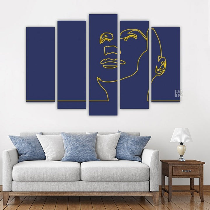 Silhouette of a female head – five-piece modular wall art