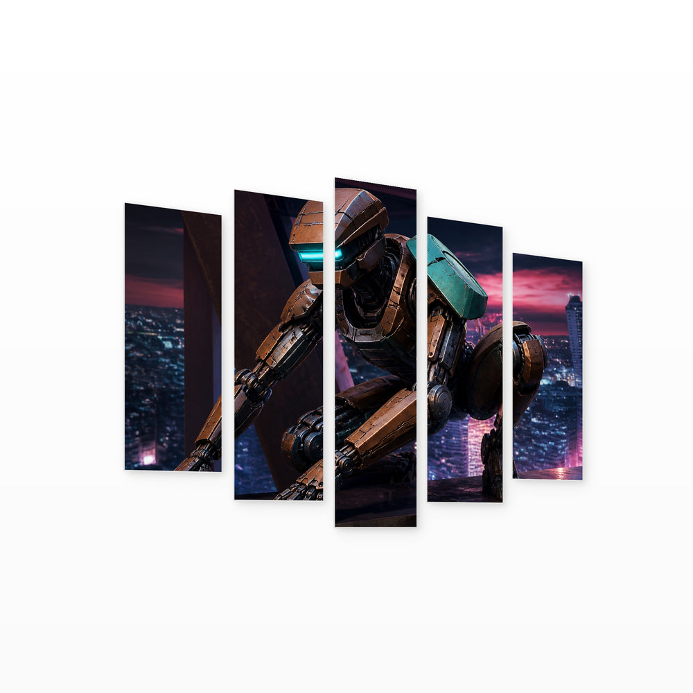 Web-slinging City Hero at Night — five-panel wall art on white background in perspective | 5wallart 52020 M1