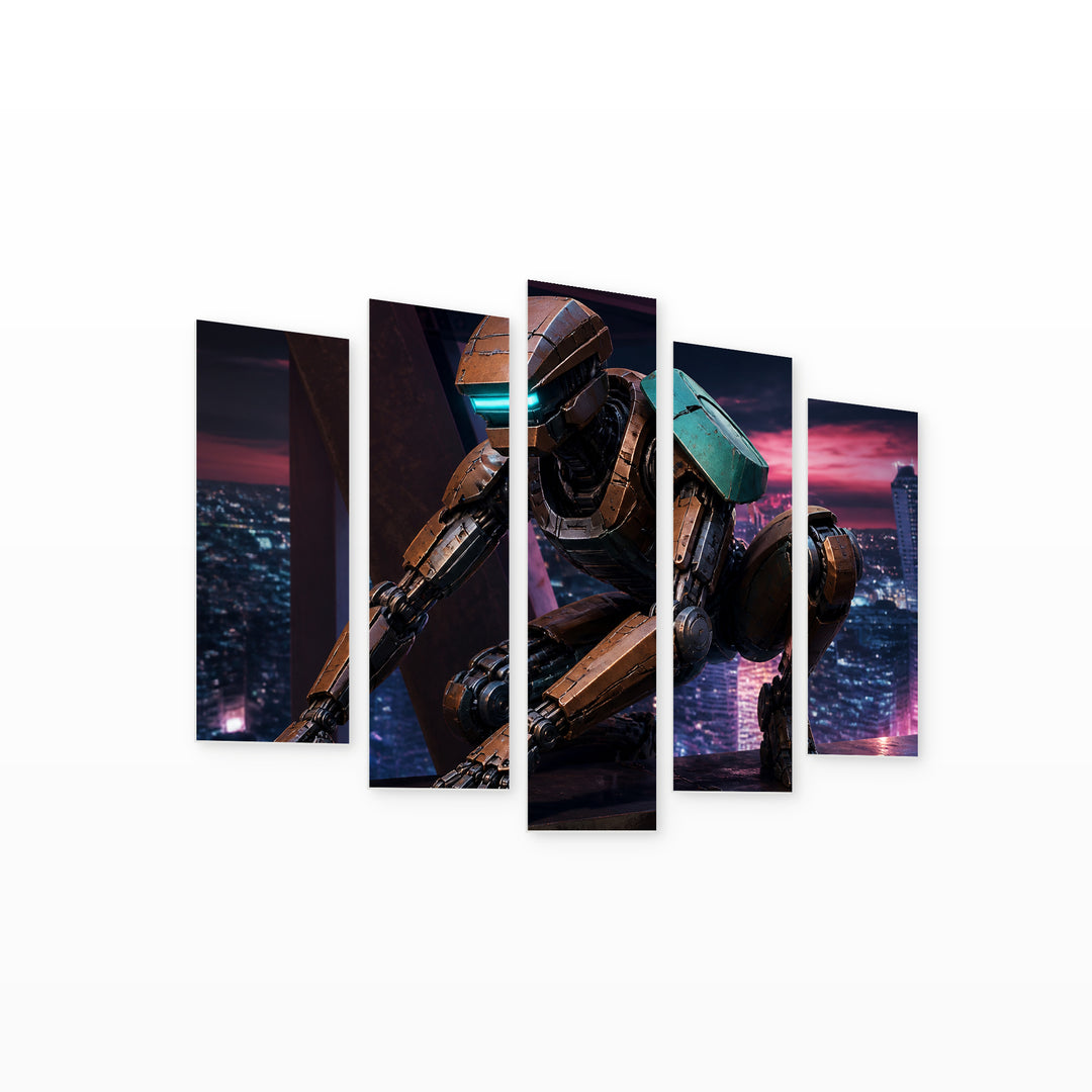 Web-slinging City Hero at Night — five-panel wall art on white background in perspective | 5wallart 52020 M1