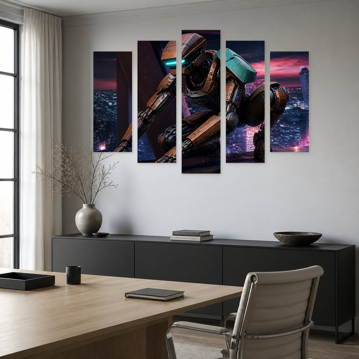 Web-slinging City Hero at Night — five-panel wall art in frontal interior | 5wallart 52020 M3