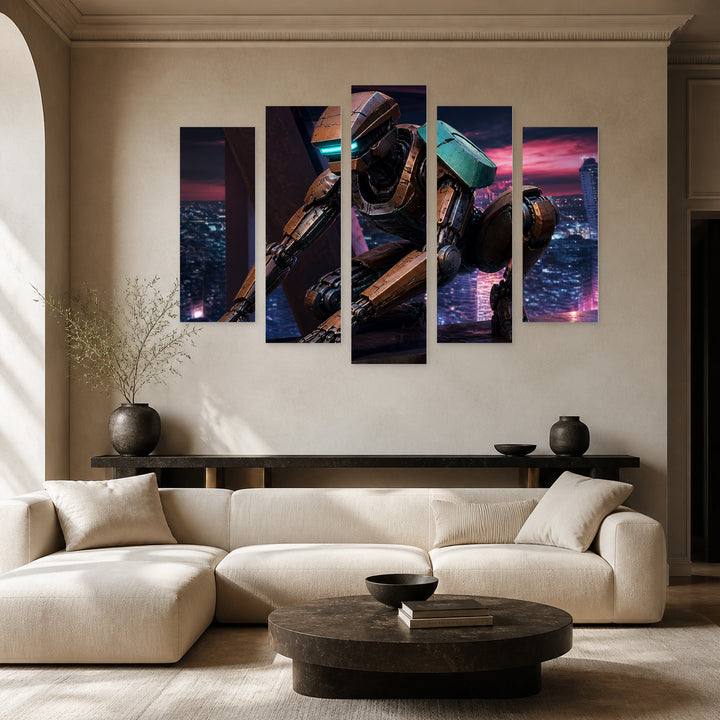 Web-slinging City Hero at Night — five-panel wall art in alternate frontal interior | 5wallart 52020 M4