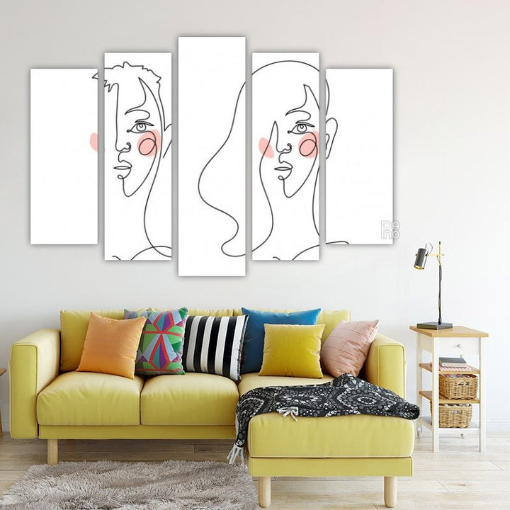 Abstract male and female portrait – five-piece modular wall art