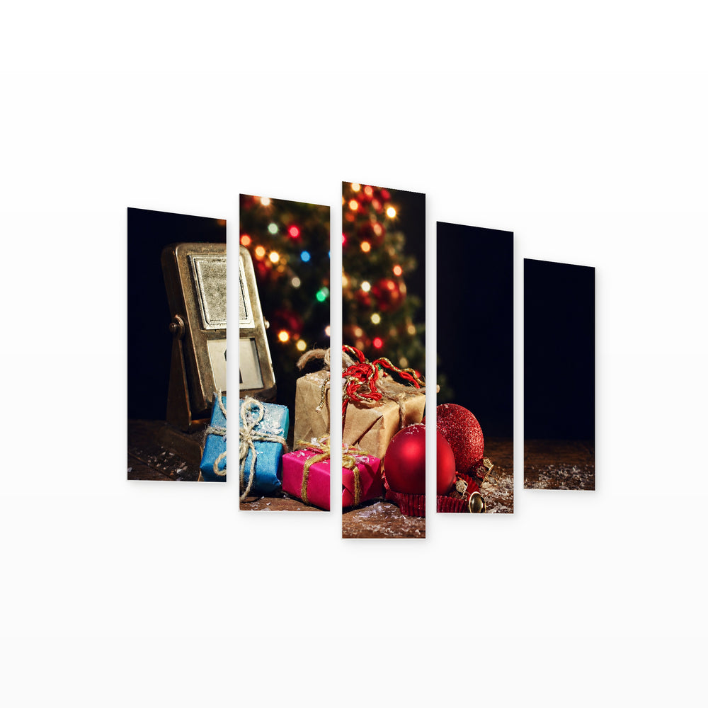 Christmas Gift in Serene Light — five-panel wall art on white background in perspective | 5wallart 52030 M1