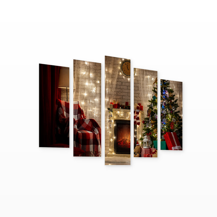 Christmas Tree with Presents Landscape Study — five-panel wall art on white background in perspective | 5wallart 52031 M1