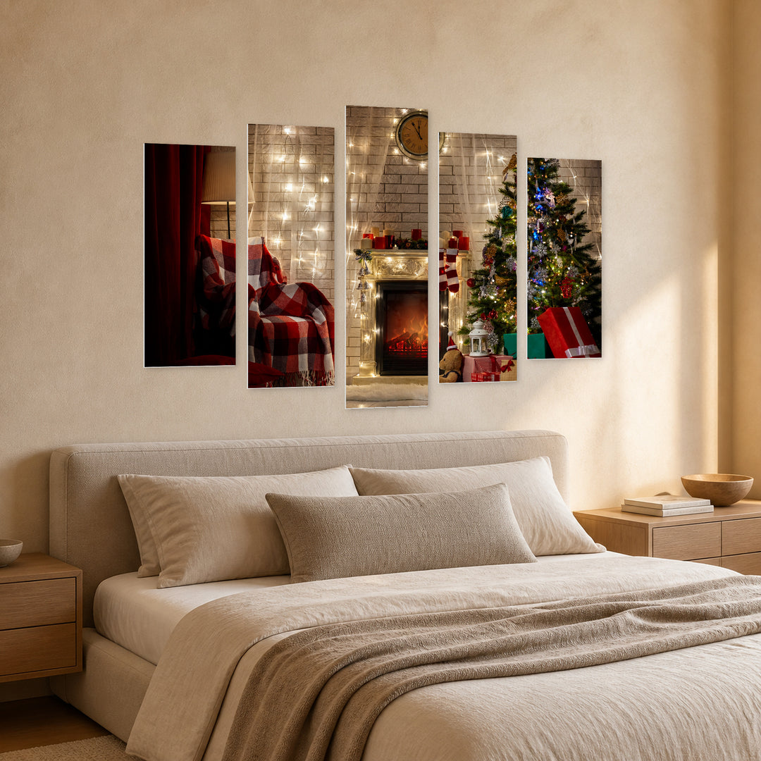 Christmas Tree with Presents Landscape Study — five-panel wall art in perspective interior | 5wallart 52031 M2