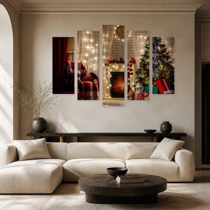 Christmas Tree with Presents Landscape Study — five-panel wall art in frontal interior | 5wallart 52031 M3