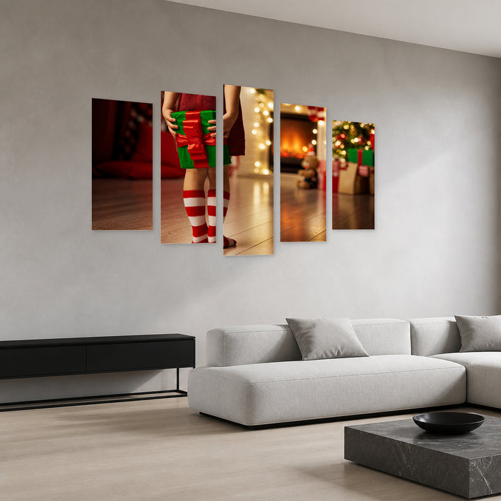 Surprise with Geometric Rhythm — five-panel wall art in perspective interior | 5wallart 52032 M2