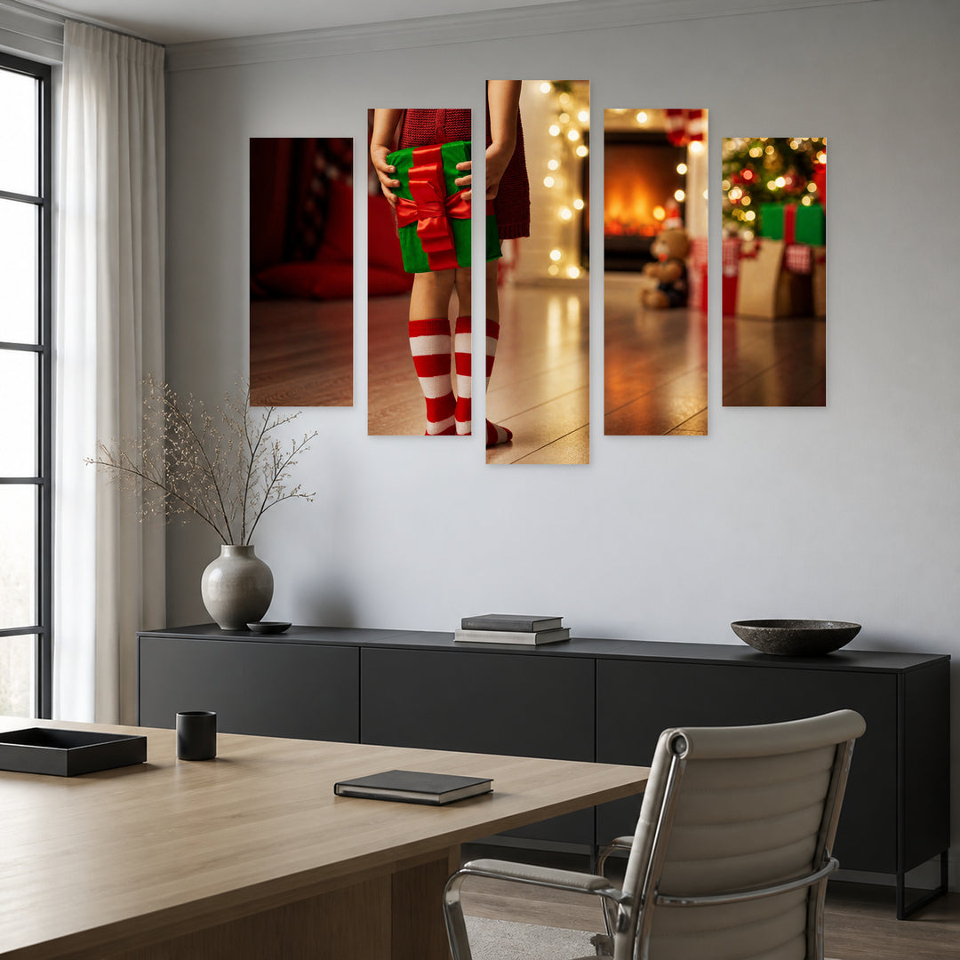 Surprise with Geometric Rhythm — five-panel wall art in frontal interior | 5wallart 52032 M3