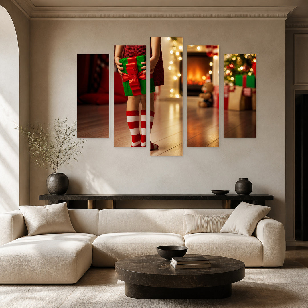 Surprise with Geometric Rhythm — five-panel wall art in alternate frontal interior | 5wallart 52032 M4