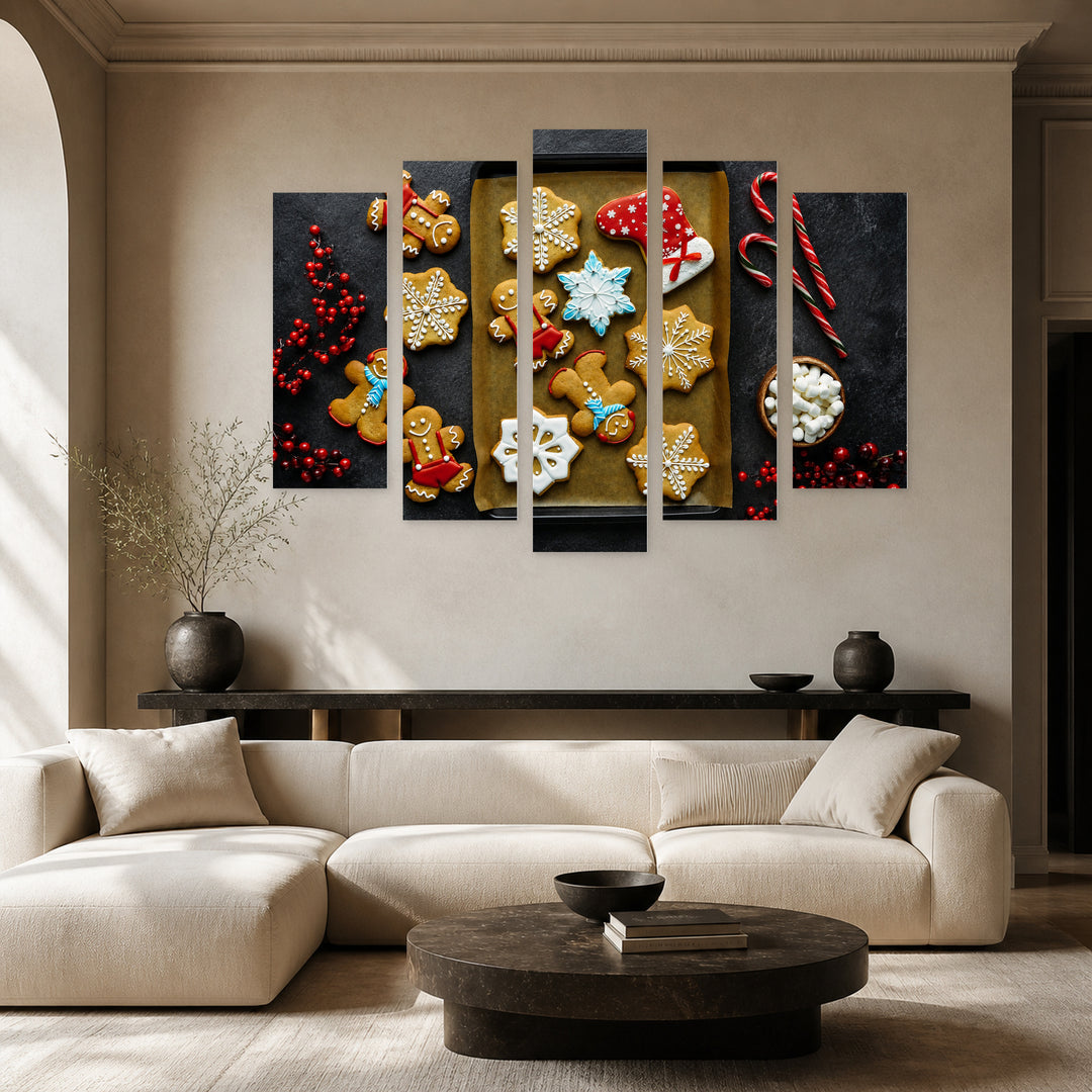 Gingerbread Cookies Contemporary Study — five-panel wall art in frontal interior | 5wallart 52035 M3