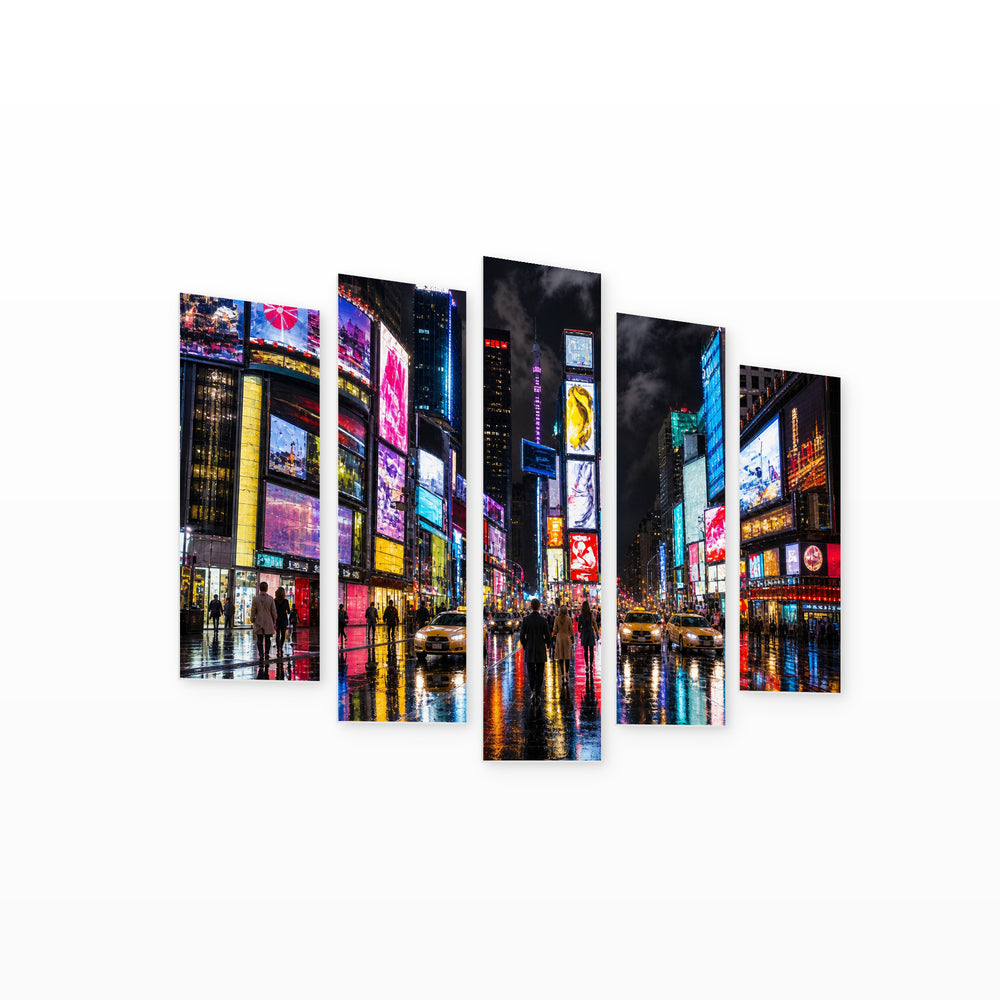 Night View of Times Square Urban Panorama — five-panel wall art on white background in perspective | 5wallart 52066 M1