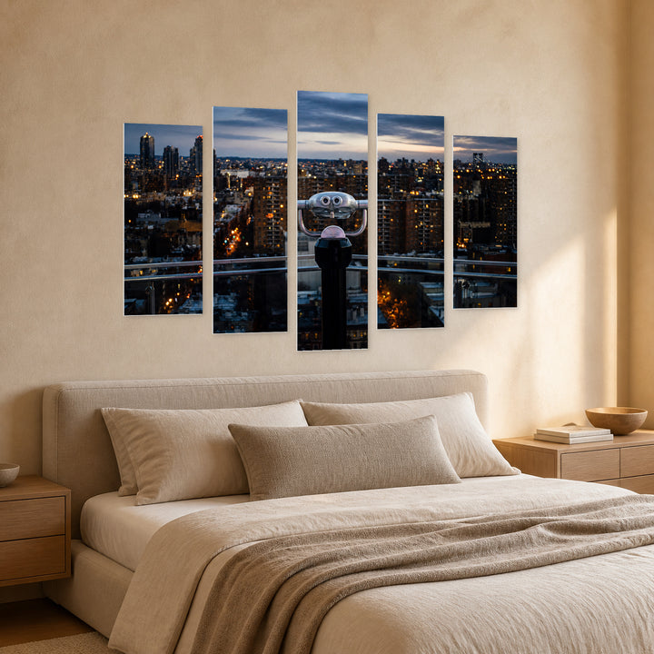 Rooftop Balcony with a View at Night — five-panel wall art in perspective interior | 5wallart 52075 M2