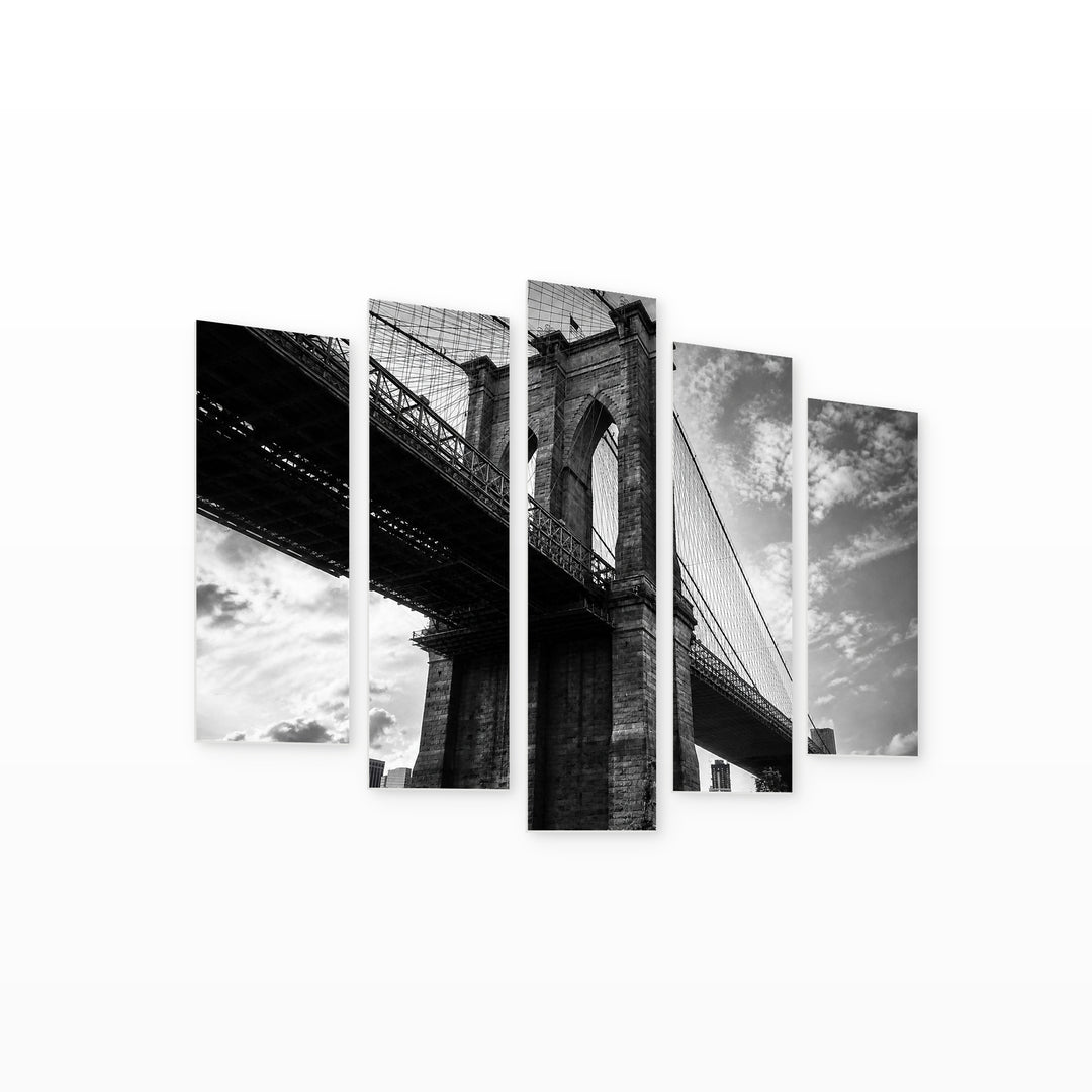 Brooklyn Bridge in Retro Style in Serene Light — five-panel wall art on white background in perspective | 5wallart 52077 M1