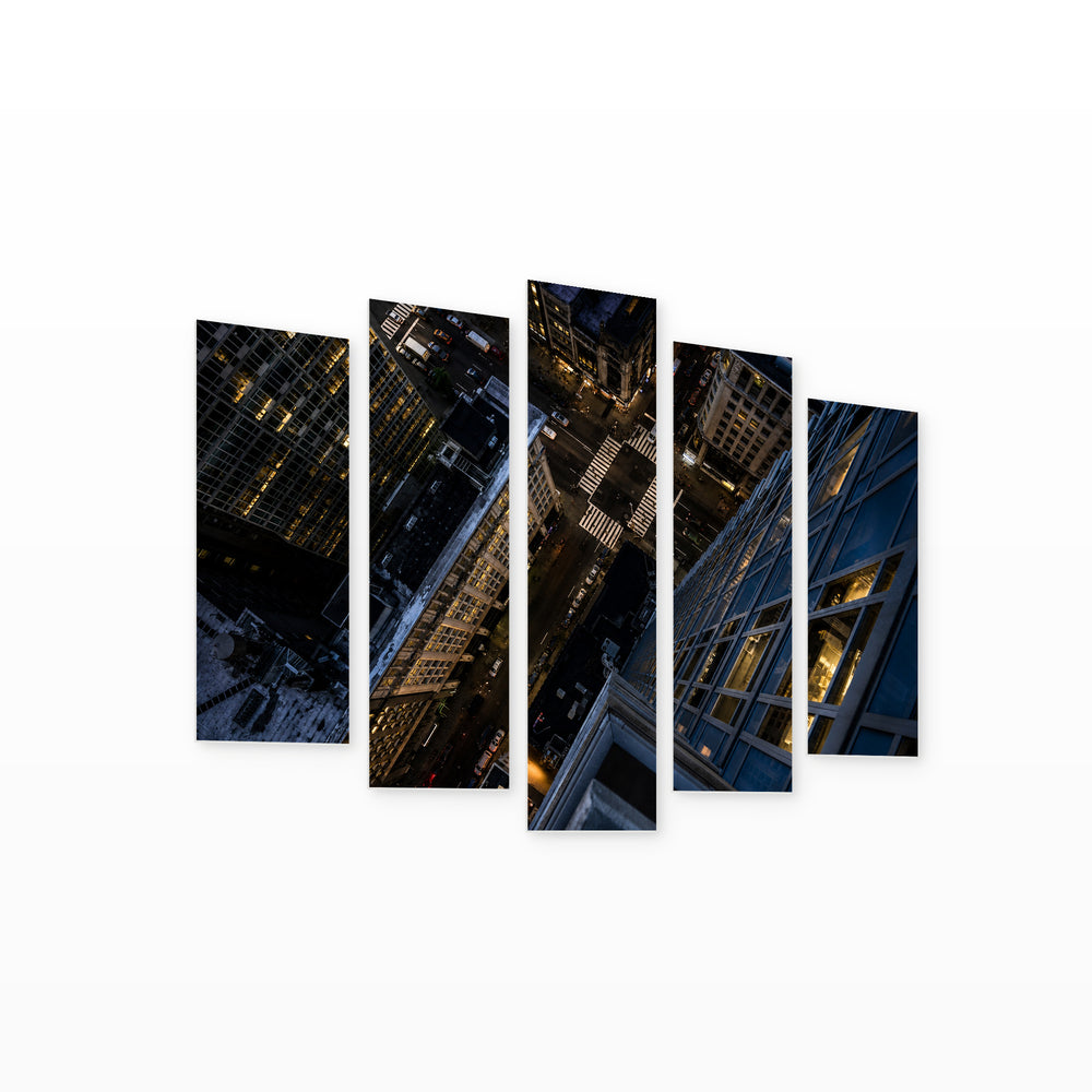 Top View of a Street at Night — five-panel wall art on white background in perspective | 5wallart 52079 M1