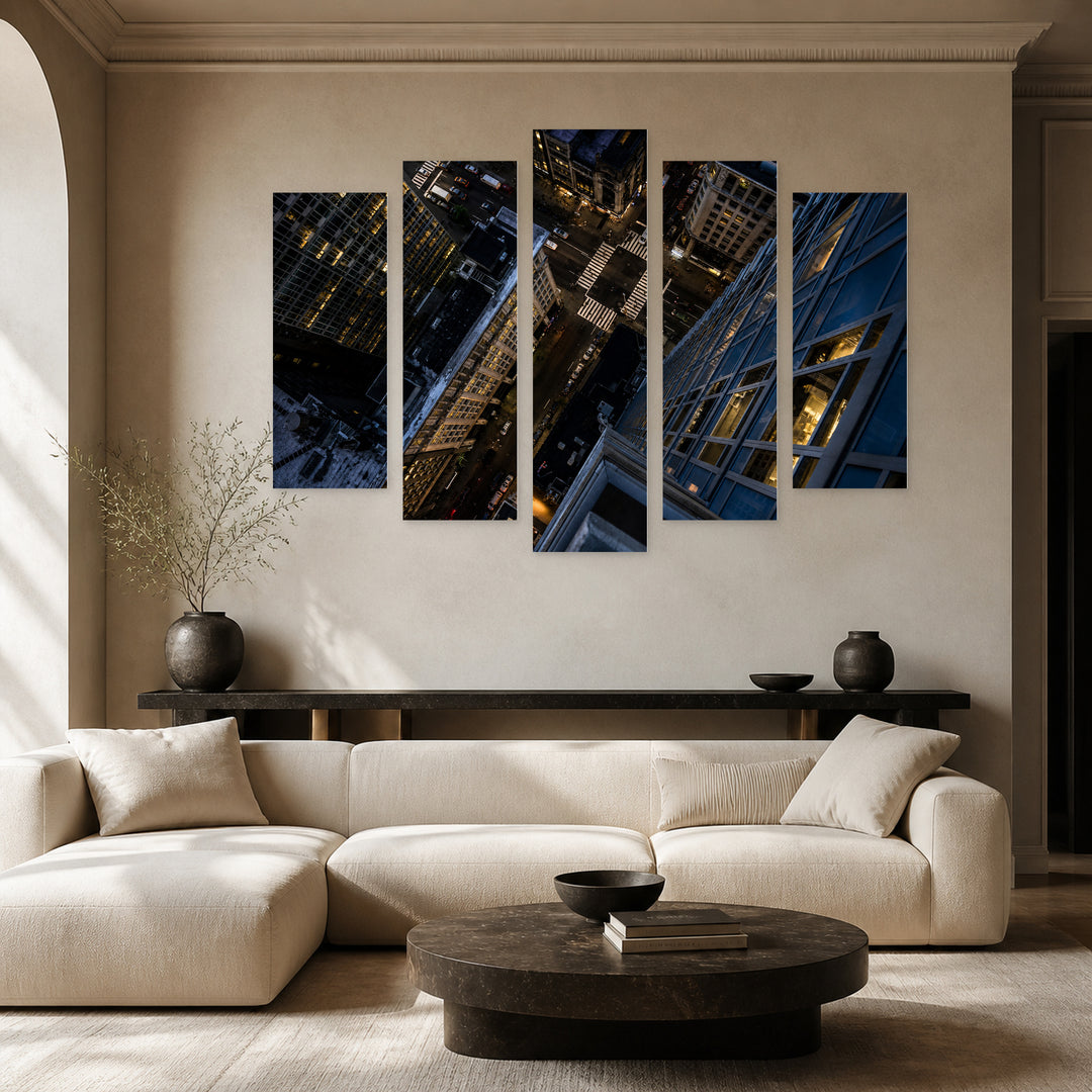 Top View of a Street at Night — five-panel wall art in frontal interior | 5wallart 52079 M3