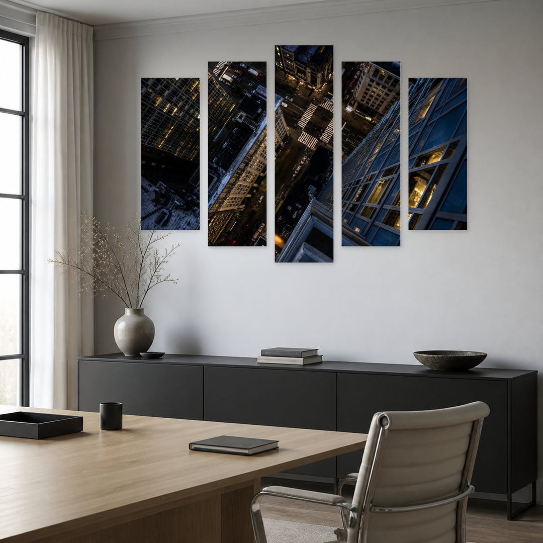 Top View of a Street at Night — five-panel wall art in alternate frontal interior | 5wallart 52079 M4
