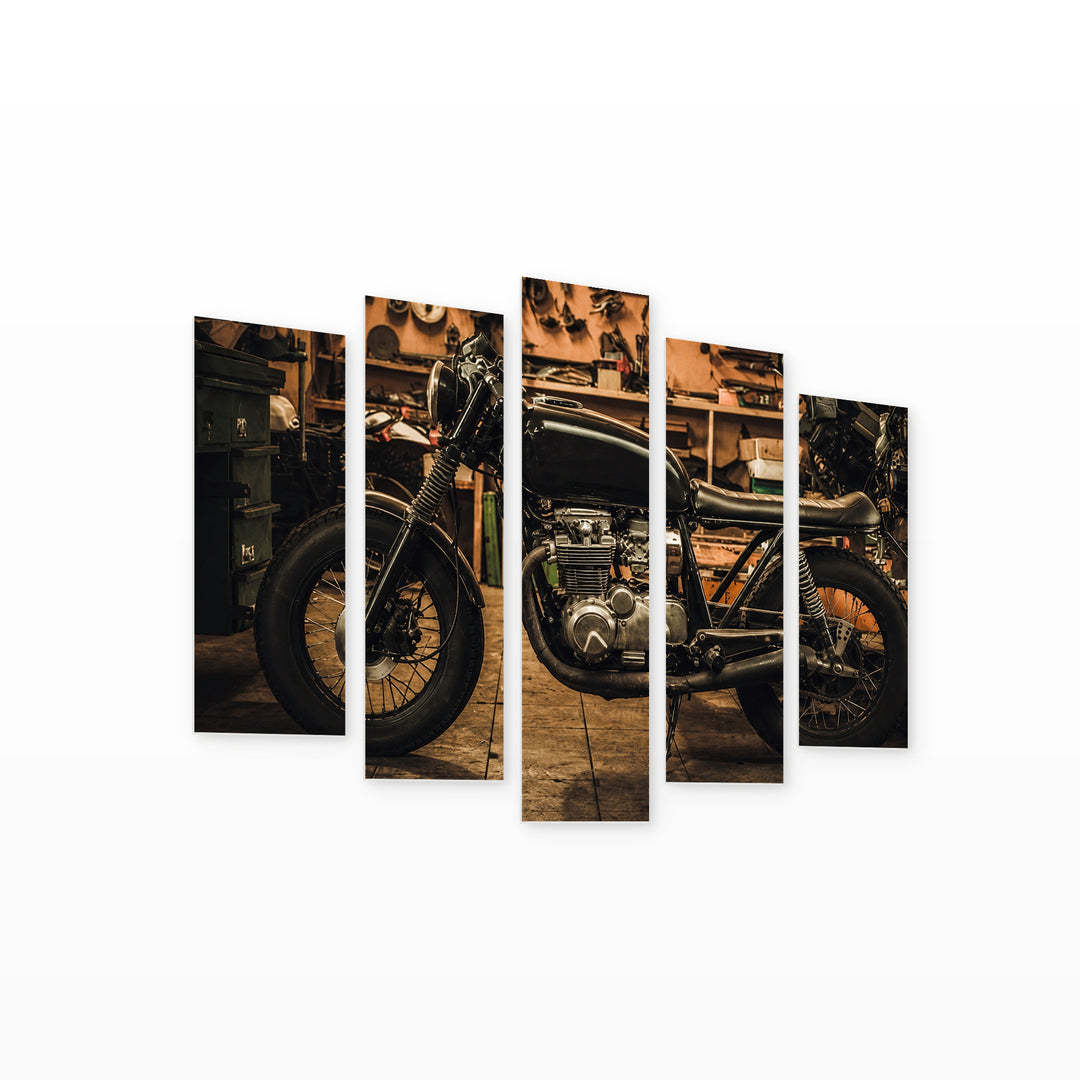 Vintage Motorcycle Motion Study — five-panel wall art on white background in perspective | 5wallart 52109 M1