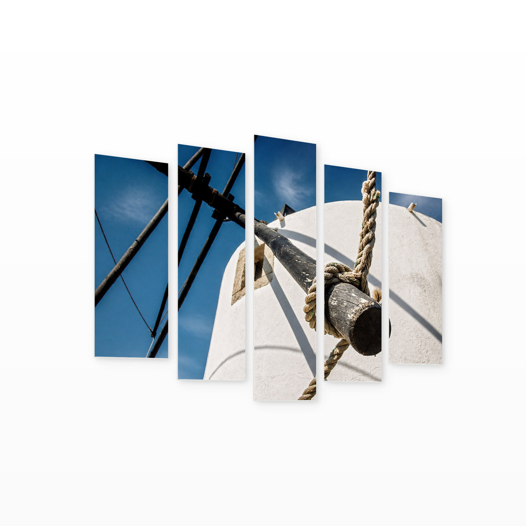 Detail of a Windmill in Blue and Gold — five-panel wall art on white background in perspective | 5wallart 52111 M1