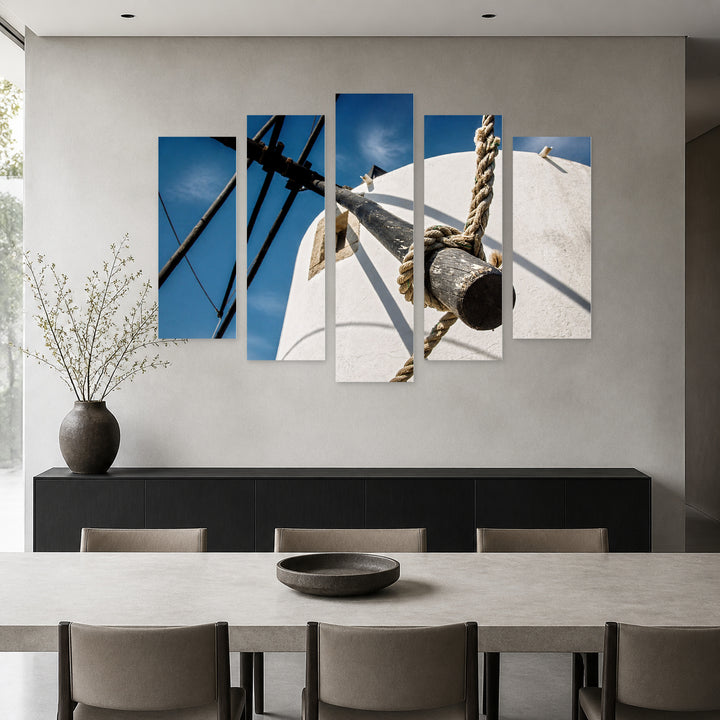Detail of a Windmill in Blue and Gold — five-panel wall art in alternate frontal interior | 5wallart 52111 M4