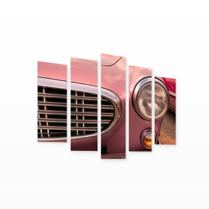 Retro Pink Car with Dreamlike Atmosphere — five-panel wall art on white background in perspective | 5wallart 52138 M1
