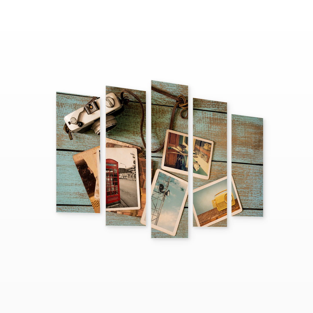 Vintage Photos on the Table Vintage Study — five-panel wall art on white background in perspective | 5wallart 52142 M1