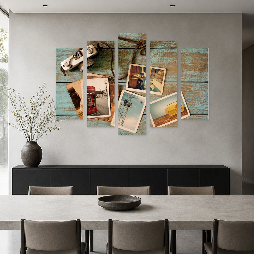 Vintage Photos on the Table Vintage Study — five-panel wall art in frontal interior | 5wallart 52142 M3