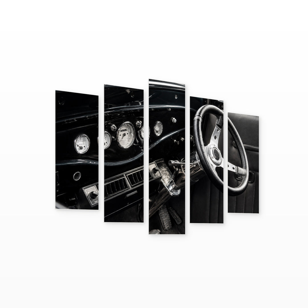 Interior of a Vintage Car Motion Study — five-panel wall art on white background in perspective | 5wallart 52145 M1