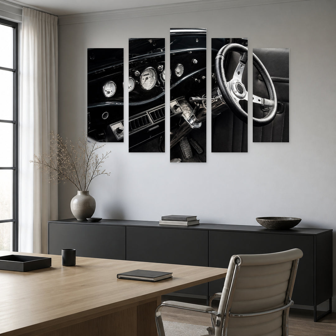 Interior of a Vintage Car Motion Study — five-panel wall art in alternate frontal interior | 5wallart 52145 M4