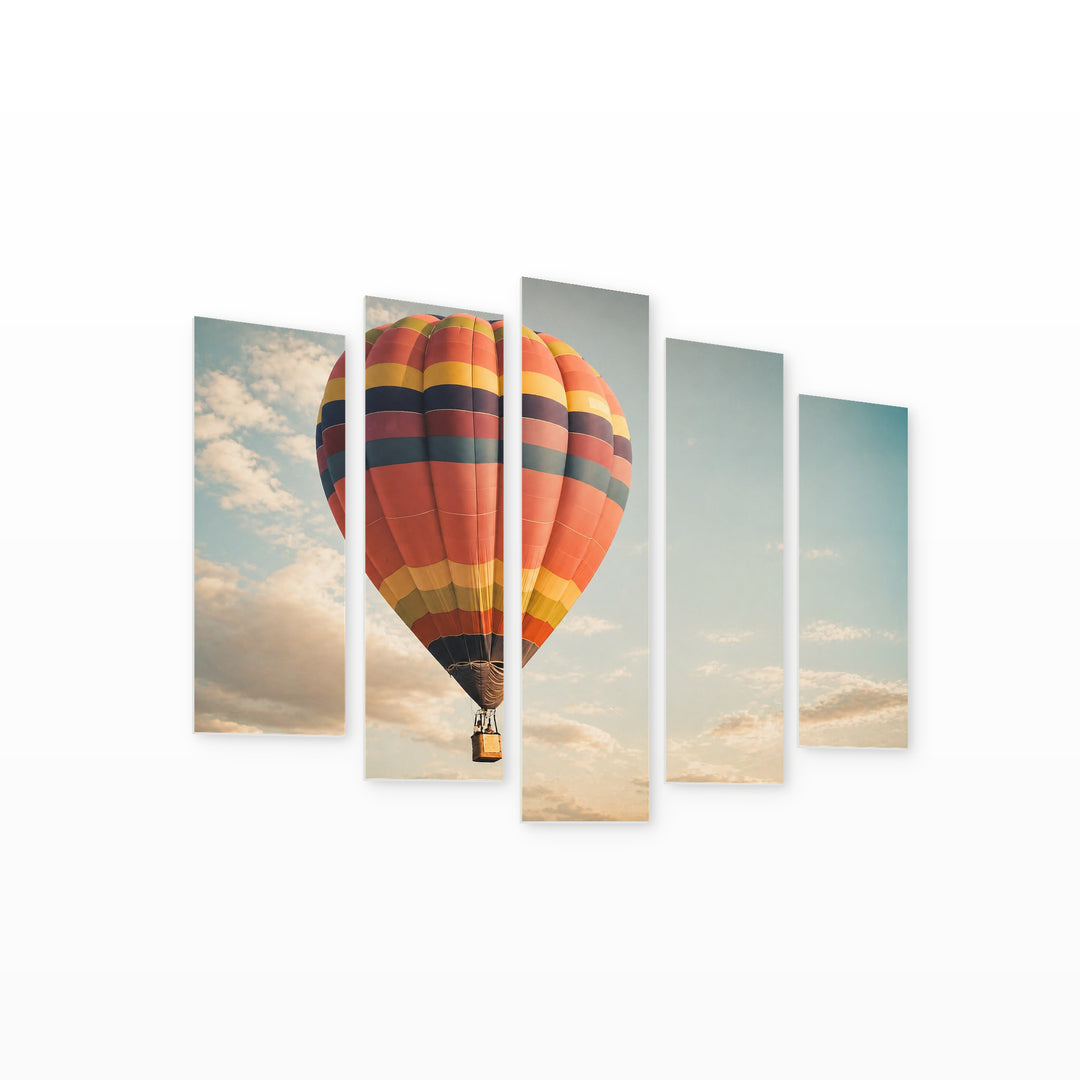 Vintage Hot Air Balloon with Dreamlike Atmosphere — five-panel wall art on white background in perspective | 5wallart 52146 M1