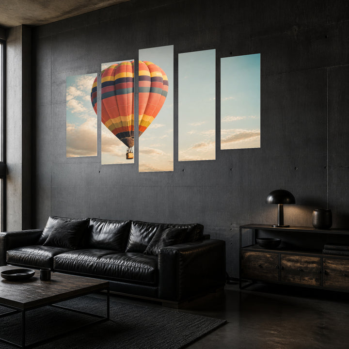 Vintage Hot Air Balloon with Dreamlike Atmosphere — five-panel wall art in perspective interior | 5wallart 52146 M2