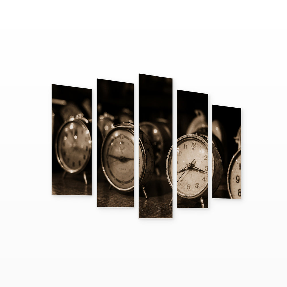 Vintage Watches with Geometric Rhythm — five-panel wall art on white background in perspective | 5wallart 52149 M1