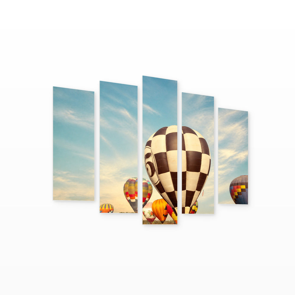 Vintage Hot Air Balloons with Dreamlike Atmosphere — five-panel wall art on white background in perspective | 5wallart 52150 M1