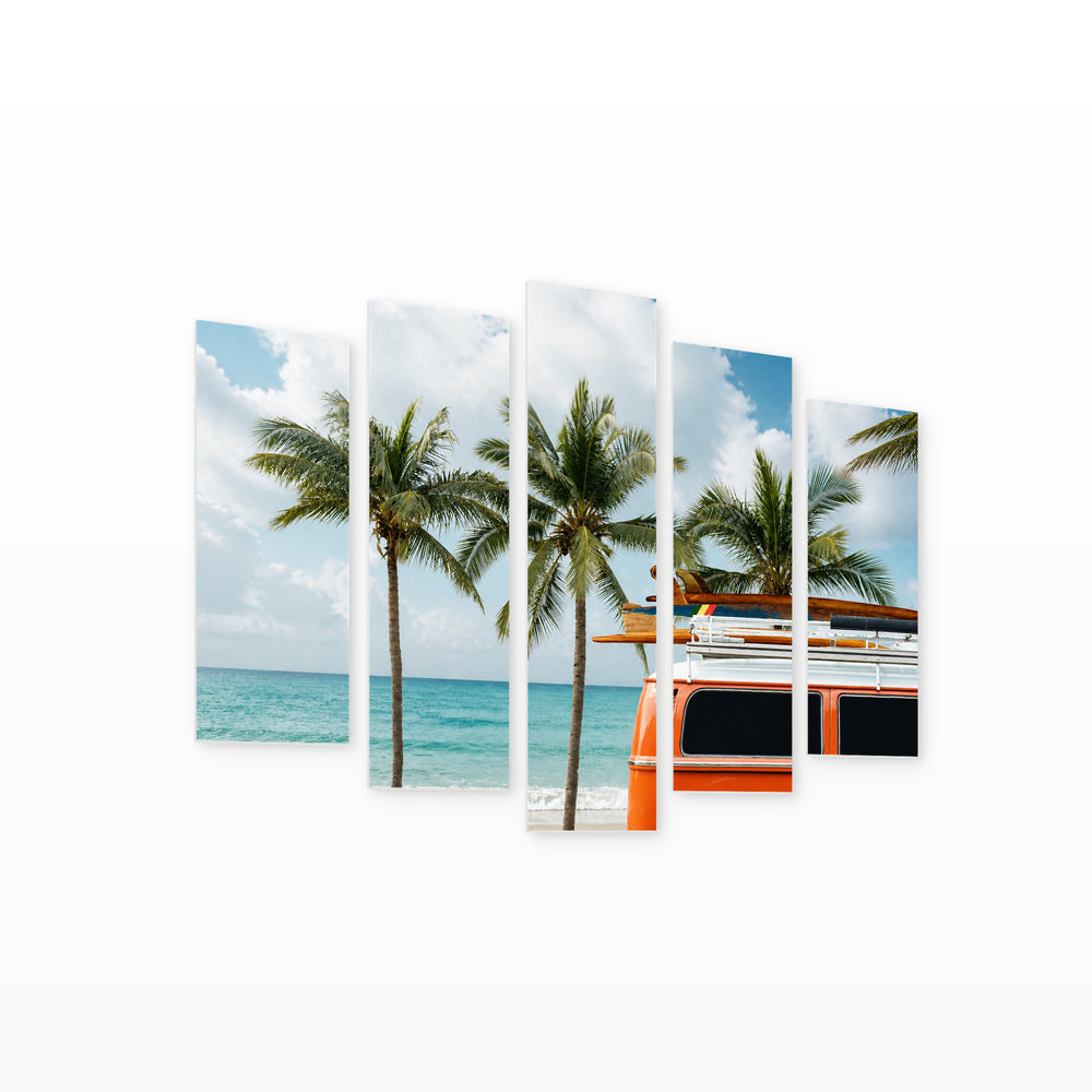 Car Parked on the Tropical Beach Motion Study — five-panel wall art on white background in perspective | 5wallart 52152 M1