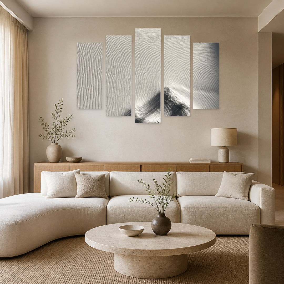 White Sands, New Mexico with Geometric Rhythm — five-panel wall art in frontal interior | 5wallart 52155 M3