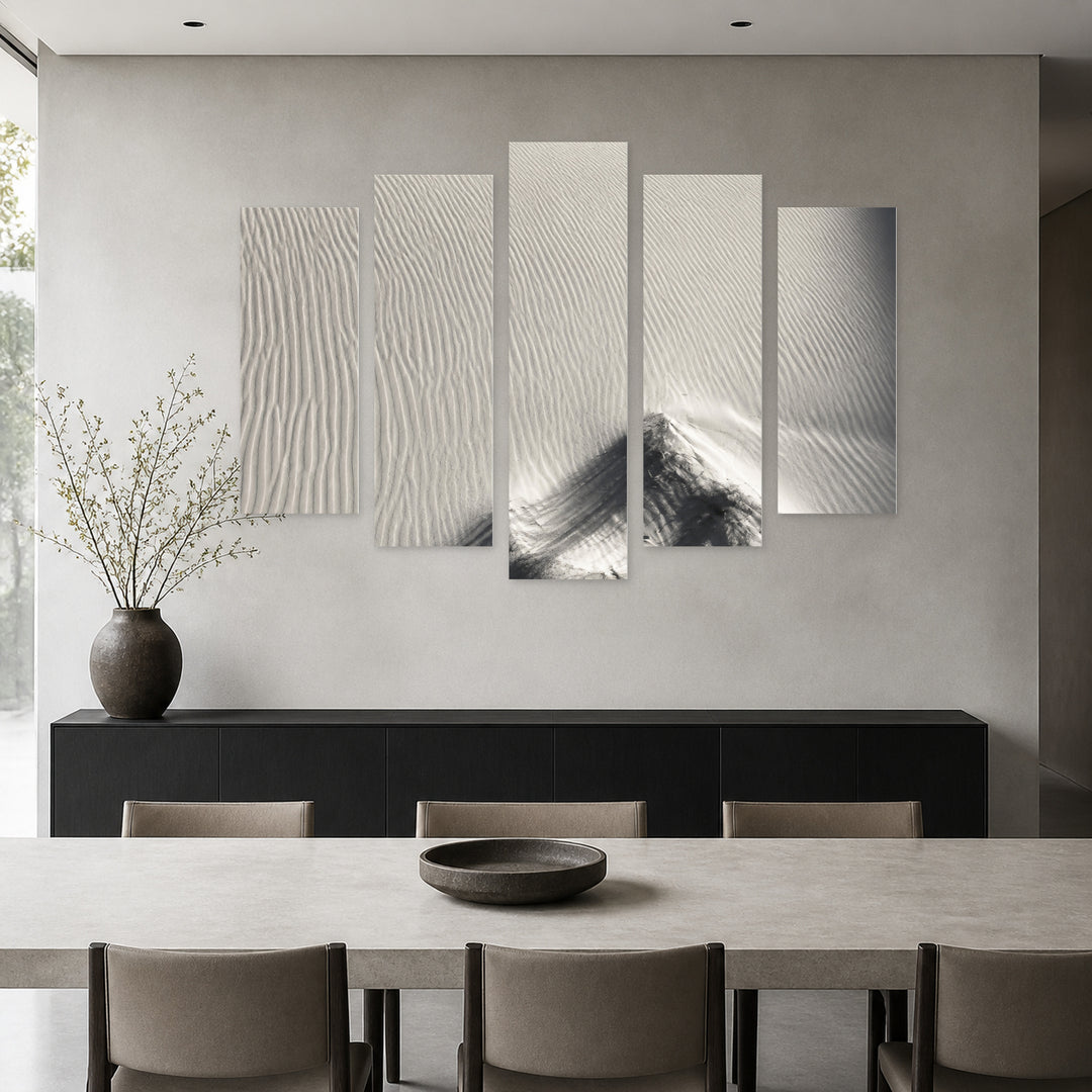 White Sands, New Mexico with Geometric Rhythm — five-panel wall art in alternate frontal interior | 5wallart 52155 M4