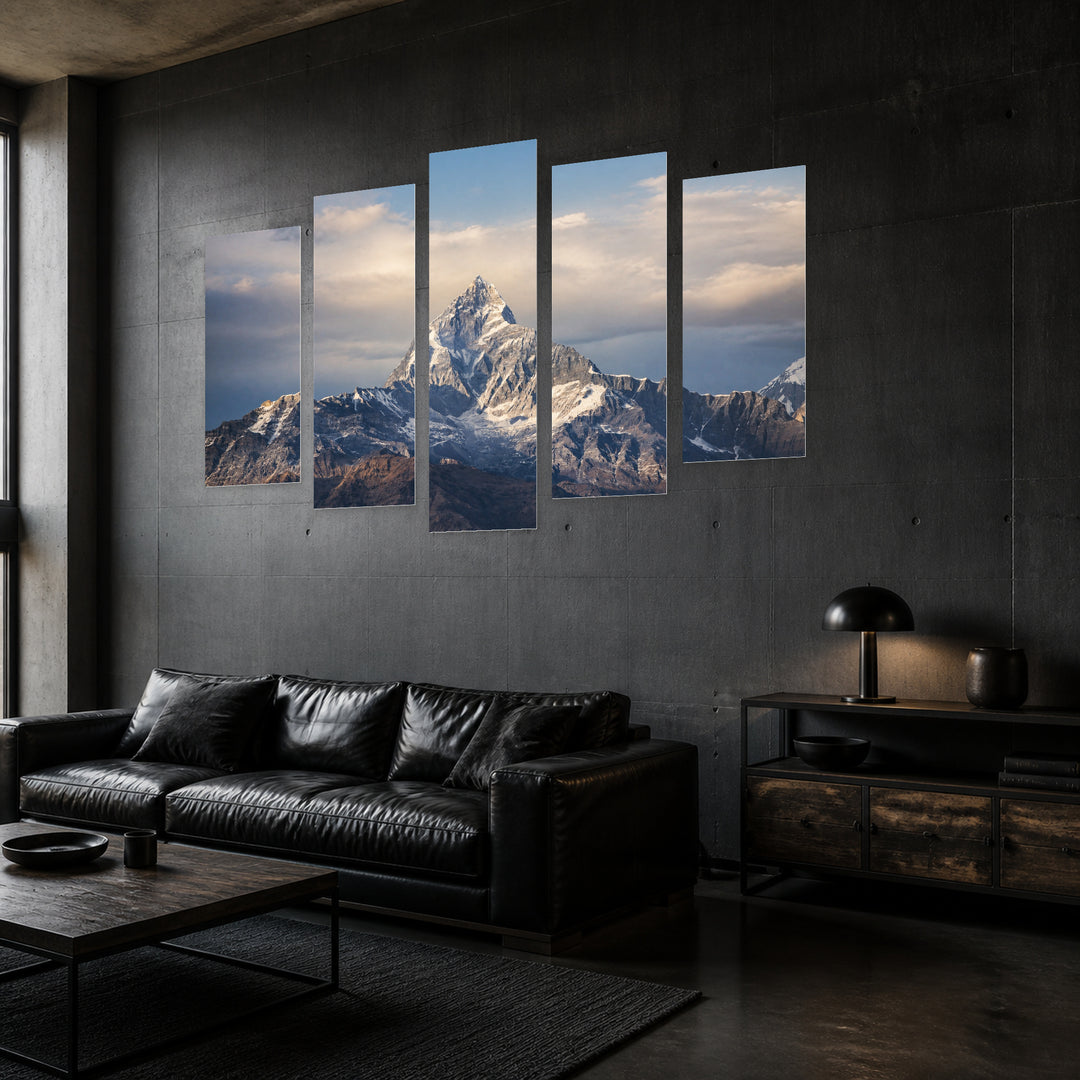 Himalayan Mountain in Winter — five-panel wall art in perspective interior | 5wallart 52158 M2
