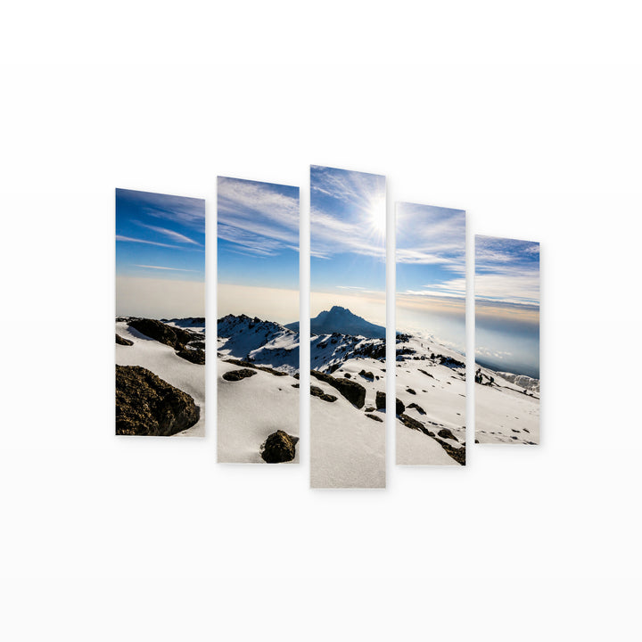 Snow on Mount Kilimanjaro in Winter — five-panel wall art on white background in perspective | 5wallart 52165 M1