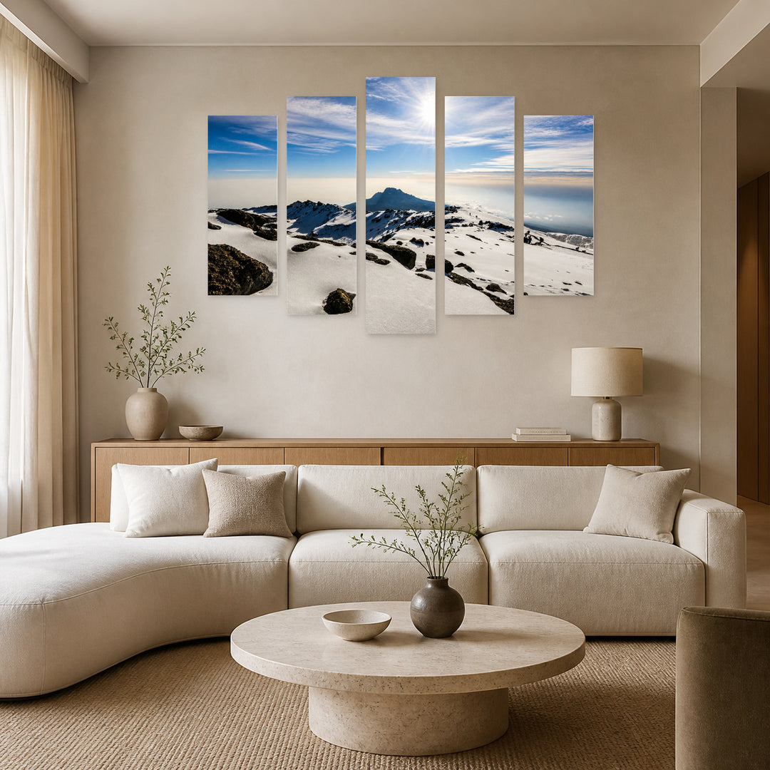 Snow on Mount Kilimanjaro in Winter — five-panel wall art in frontal interior | 5wallart 52165 M3