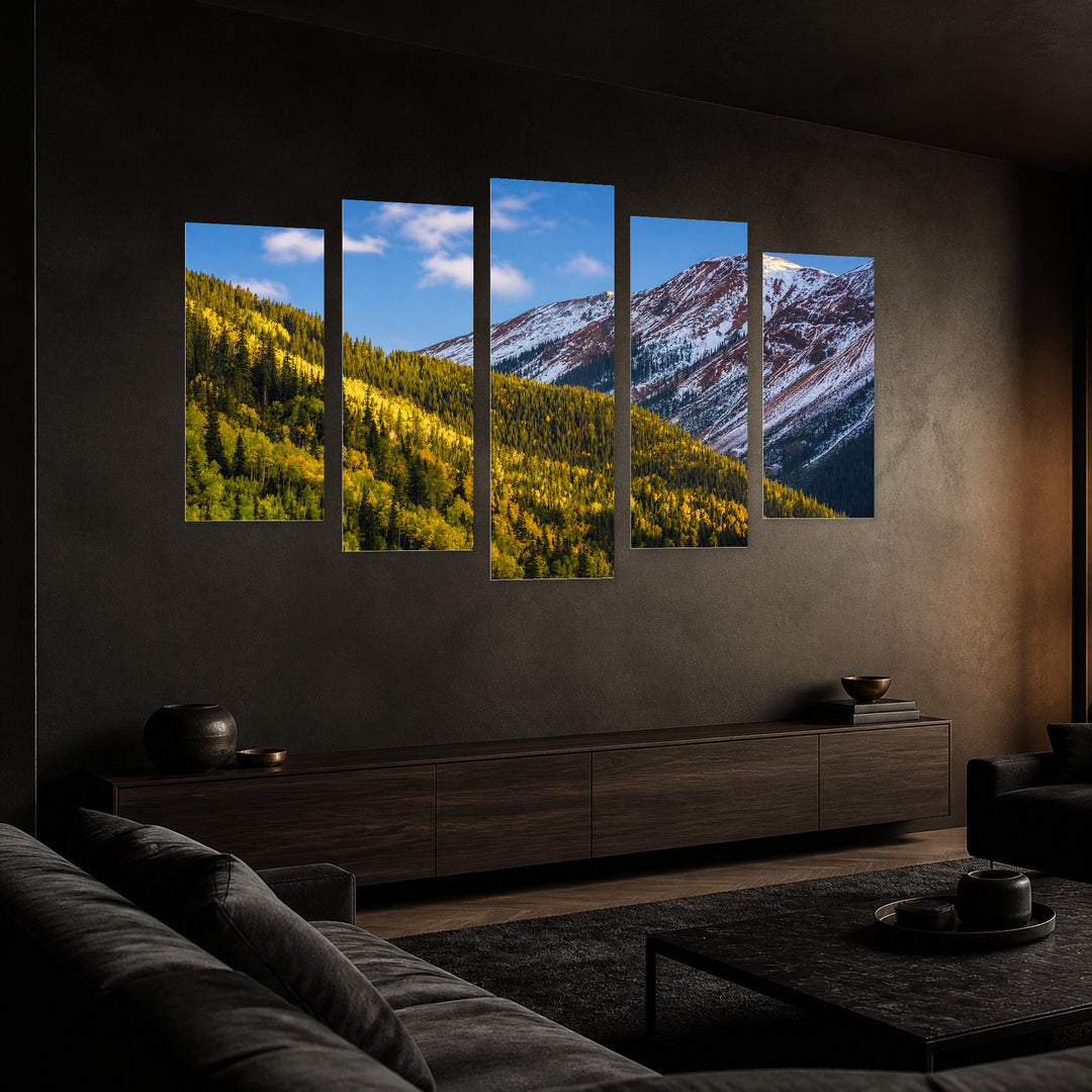 Colorado in Autumn in Serene Light — five-panel wall art in perspective interior | 5wallart 52177 M2