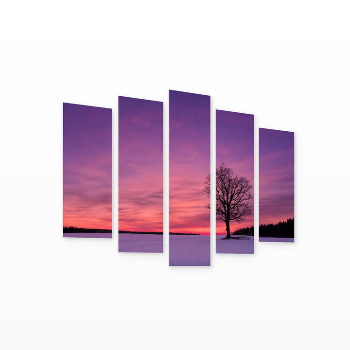 Violet Twilight with Dreamlike Atmosphere — five-panel wall art on white background in perspective | 5wallart 52189 M1