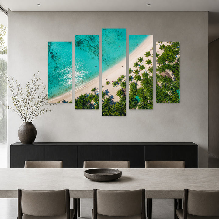 View of a Tropical Beach with Dreamlike Atmosphere — five-panel wall art in frontal interior | 5wallart 52204 M3
