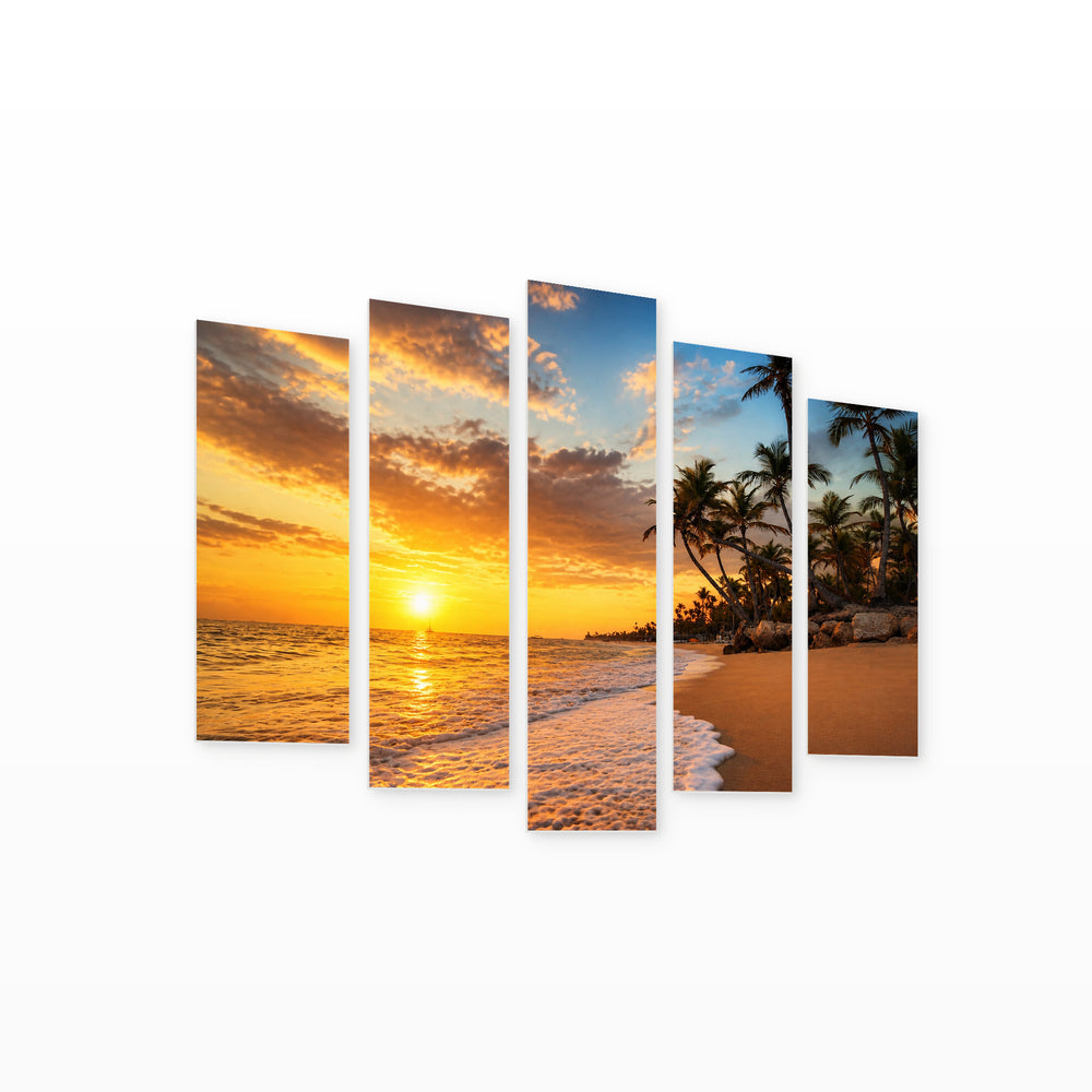 Paradise Tropical Beach with Dreamlike Atmosphere — five-panel wall art on white background in perspective | 5wallart 52218 M1