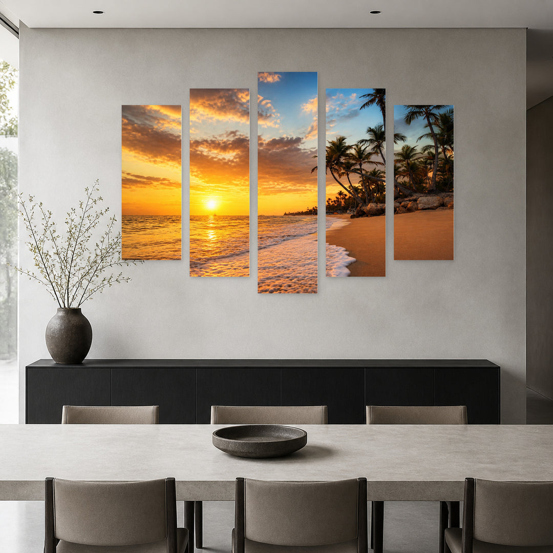 Paradise Tropical Beach with Dreamlike Atmosphere — five-panel wall art in frontal interior | 5wallart 52218 M3