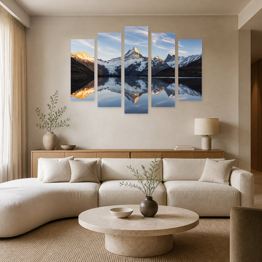 Swiss Alps in Winter — five-panel wall art in frontal interior | 5wallart 52233 M3